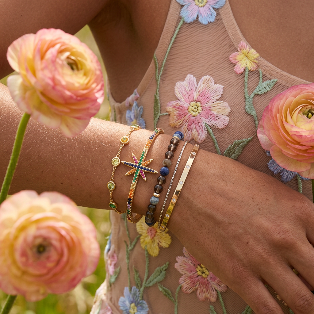 Zaelia Golden Star Bangle Bracelet