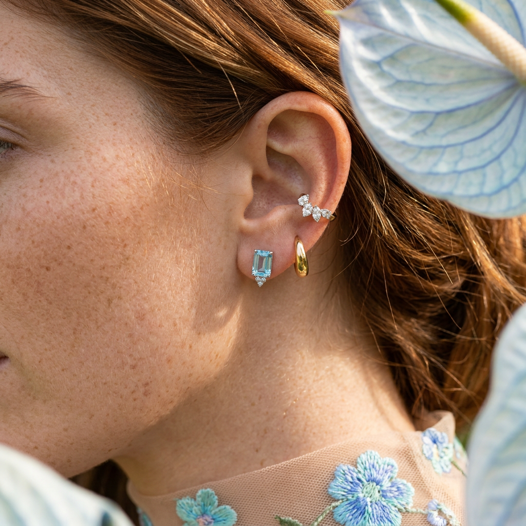 Reamia Silver Emerald-Cut Stud earrings