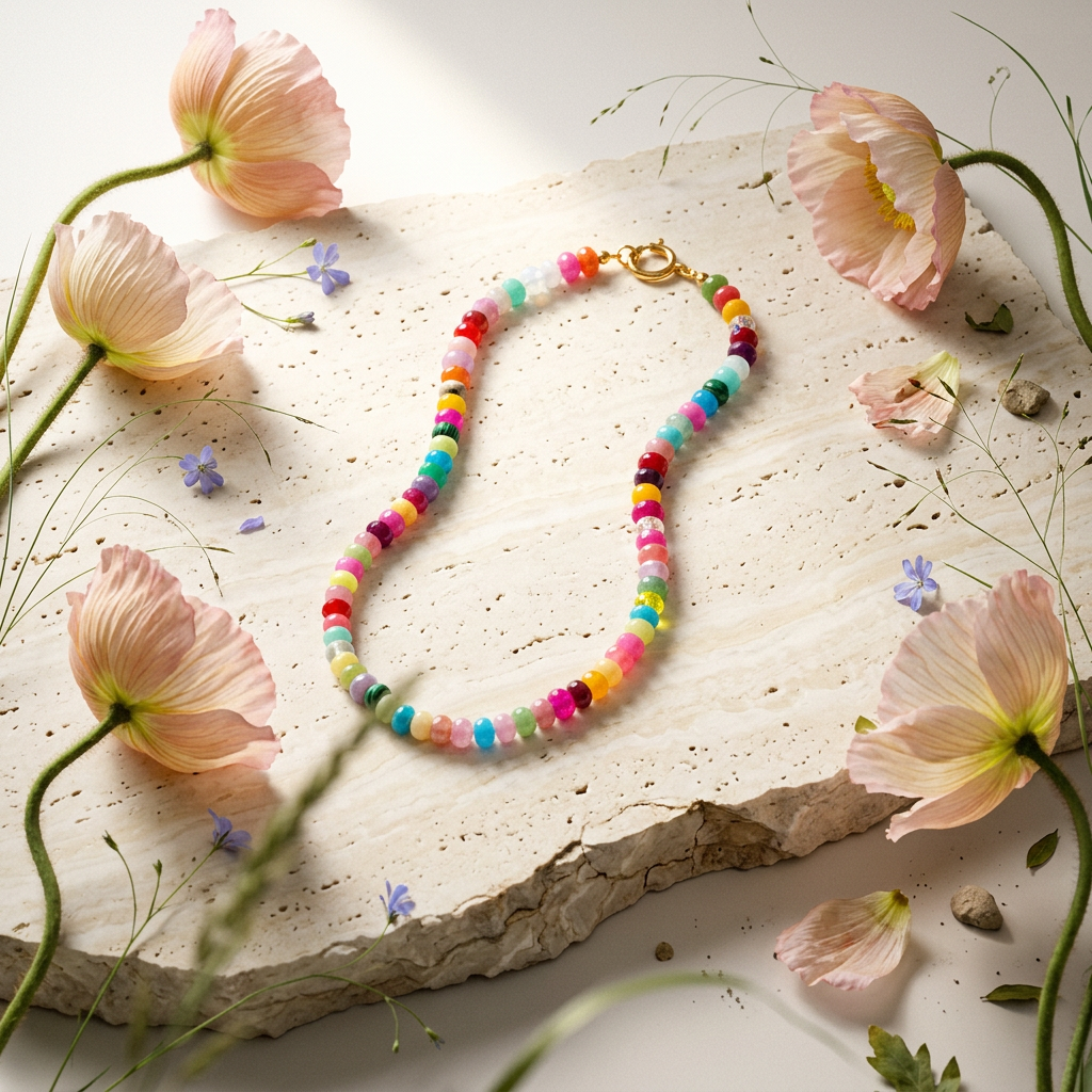Naelia Golden Bead Strand Necklace