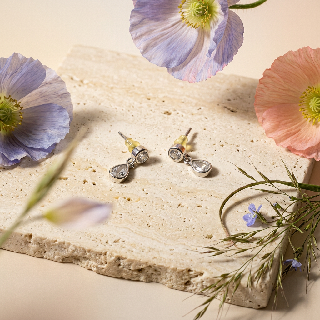 Vionia Silver Teardrop Stud Earrings