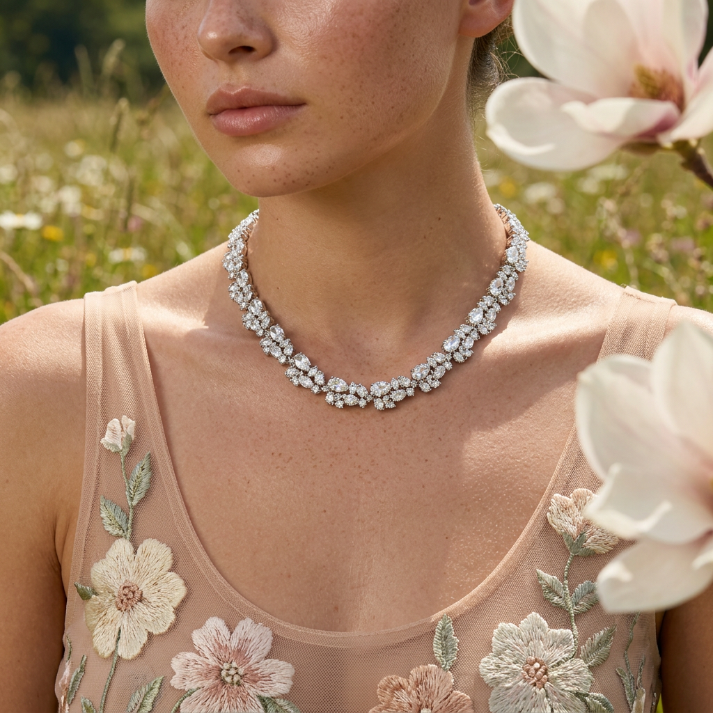 Riolia Silver Cluster Tennis Necklace