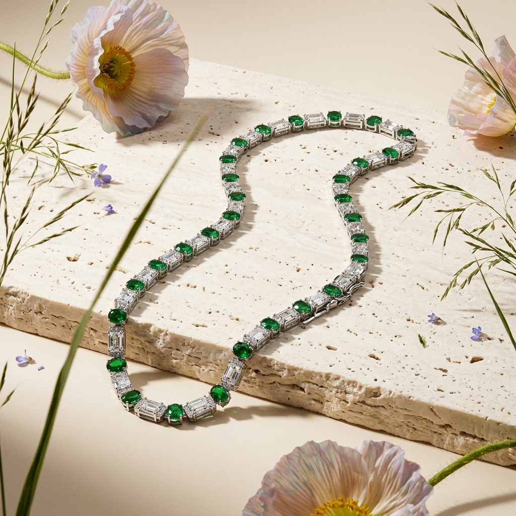 Raelia Silver Oval & Baguette Tennis Necklace