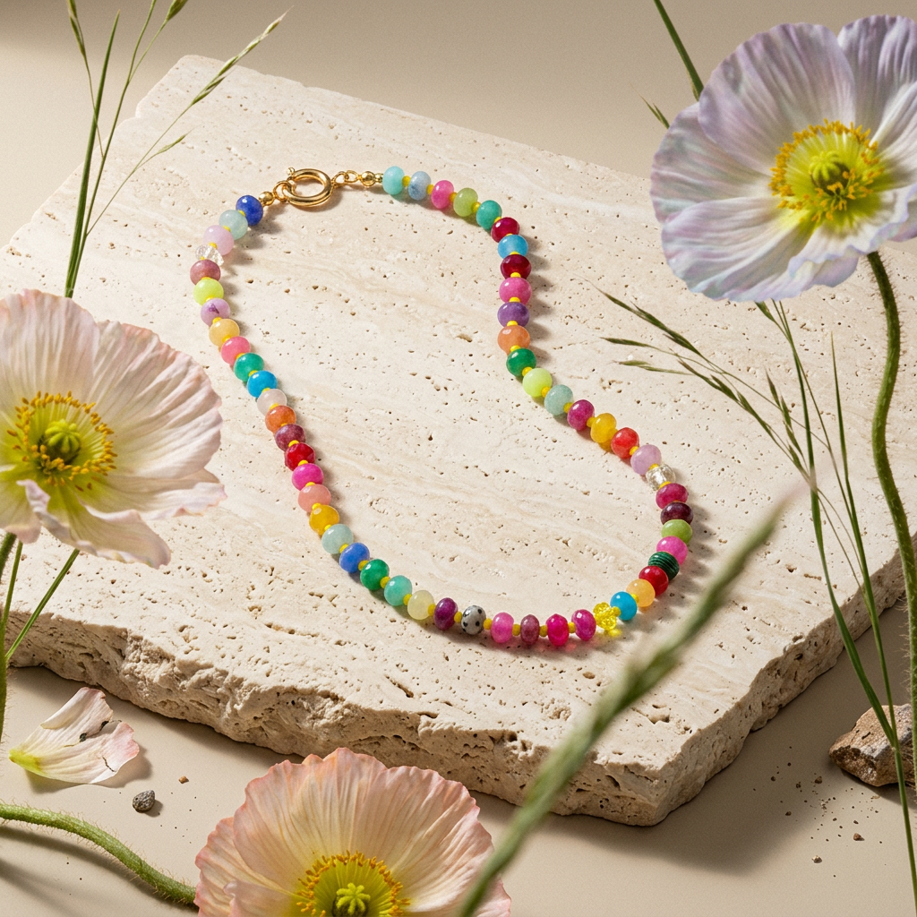 Veamia Golden Disc Strand Necklace