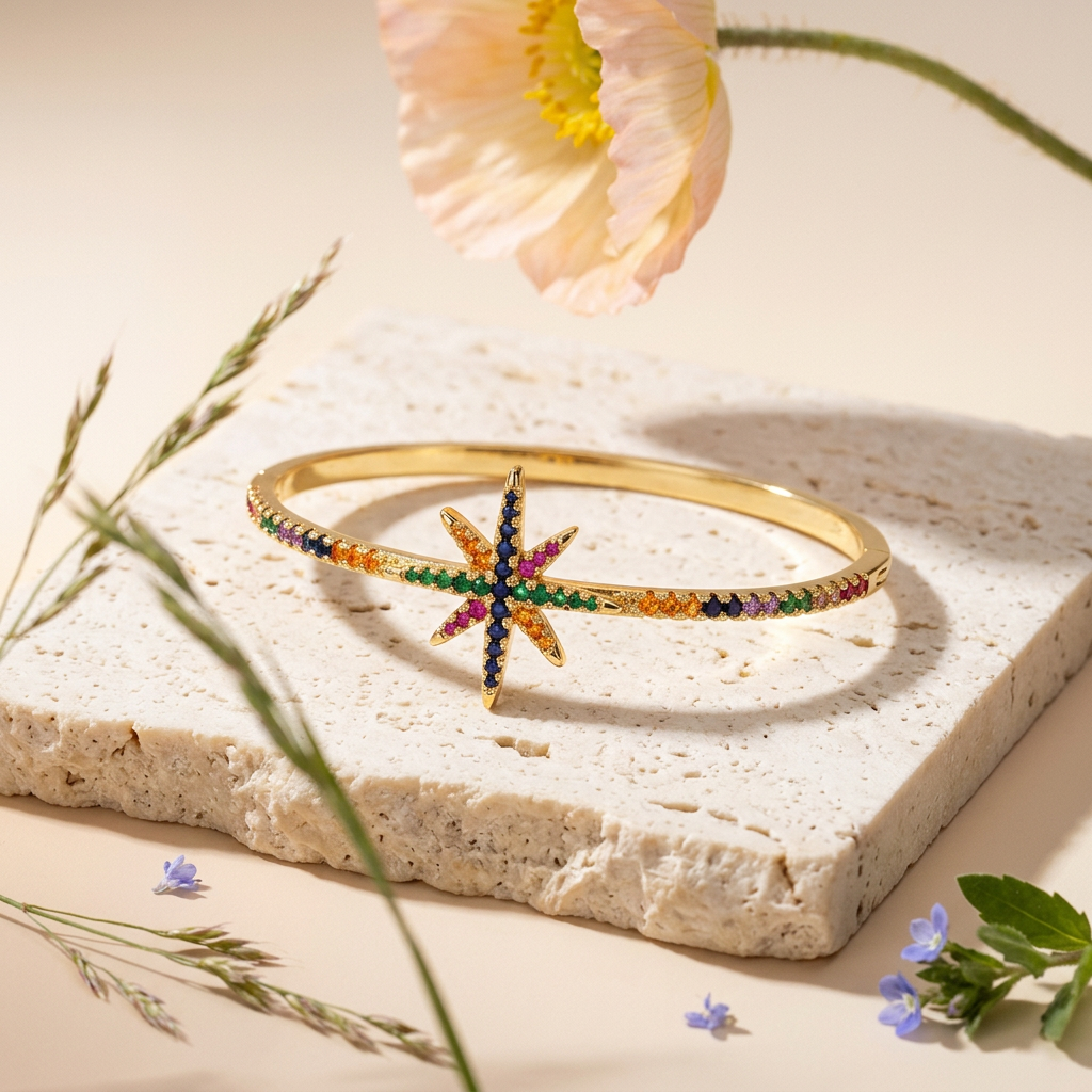 Zaelia Golden Star Bangle Bracelet