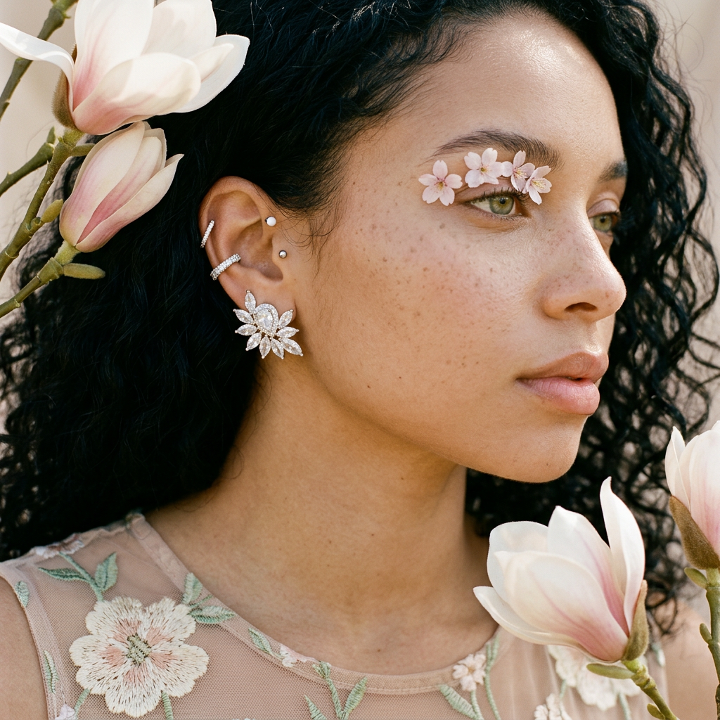 Maelia Silver Floral Cluster Stud Earrings