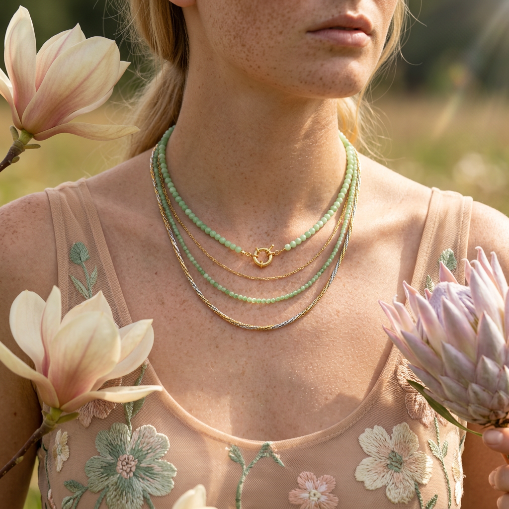 Raevia Golden Bead Strand Necklace
