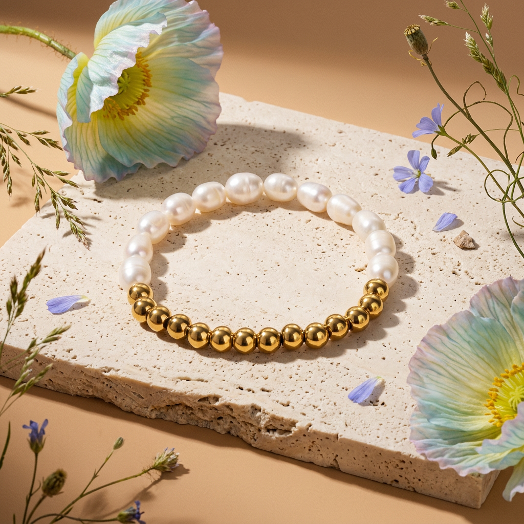 Maevia Golden Pearl Bead Strand Bracelet