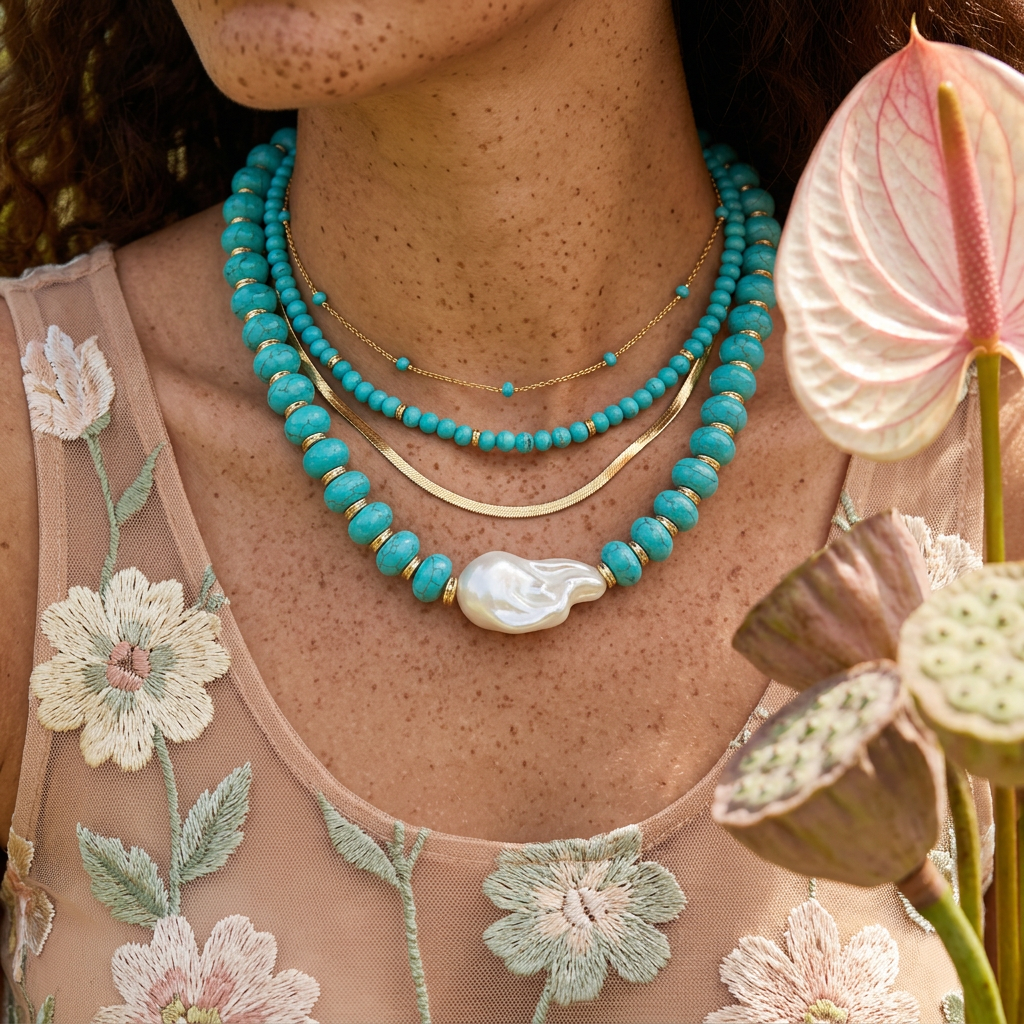 Naevia Golden Pearl Pendant Necklace