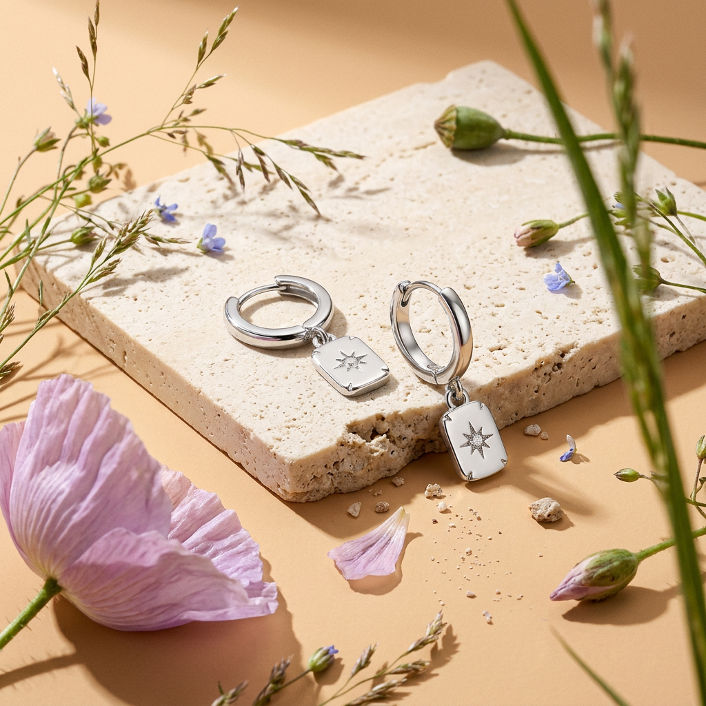 Laevia Silver Star Huggie Earrings