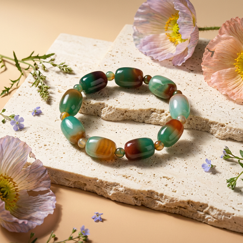 Ziomia Agate Oval Bead Strand Bracelet