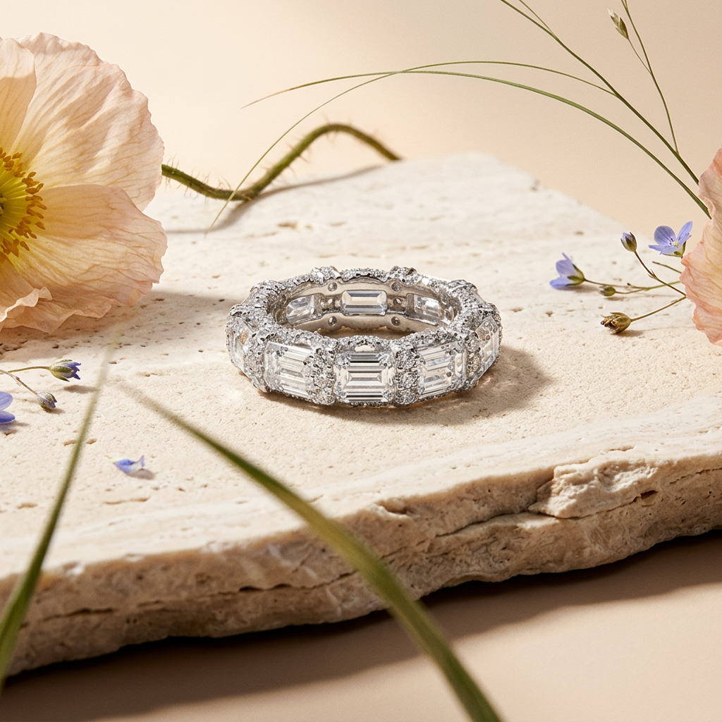 Vealia Silver Emerald Pavé Band Ring