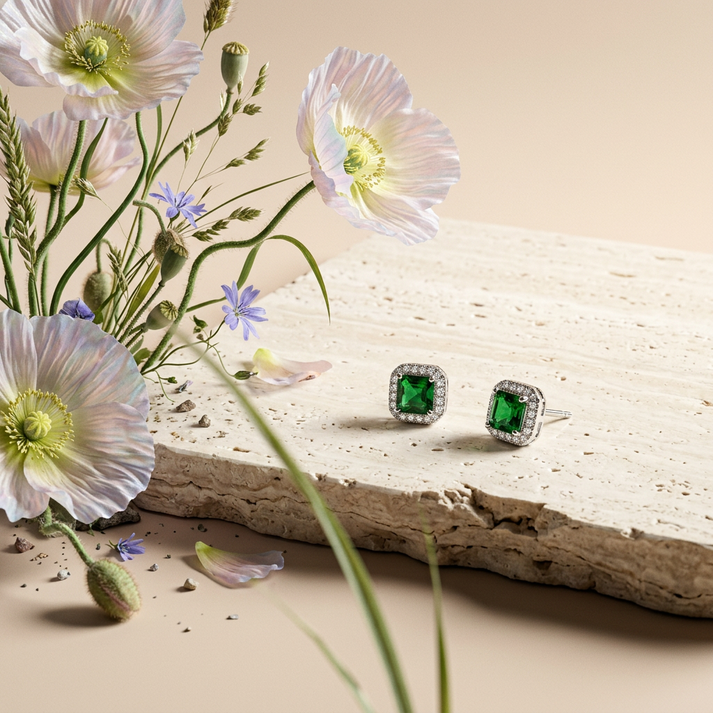 Vealia Silver Halo Stud Earrings