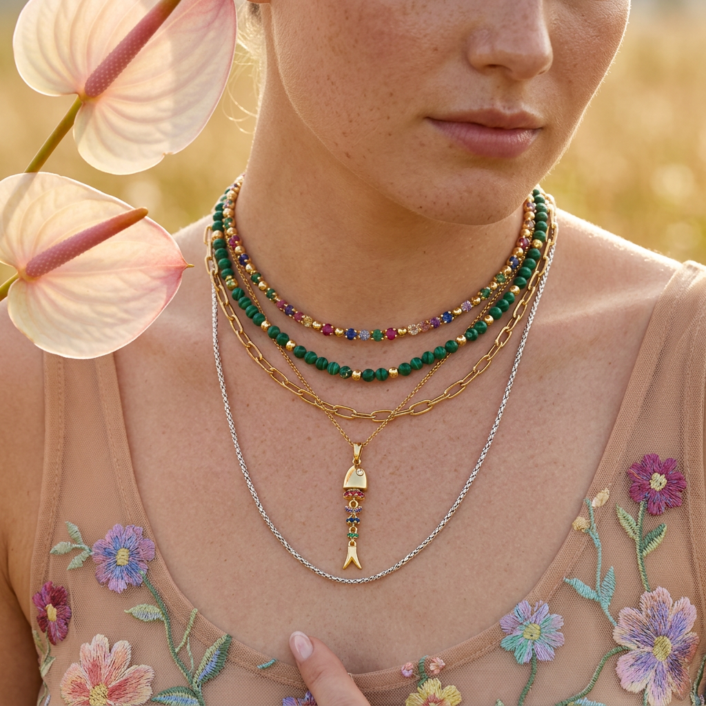 Zaelia Golden Fish Pendant Necklace