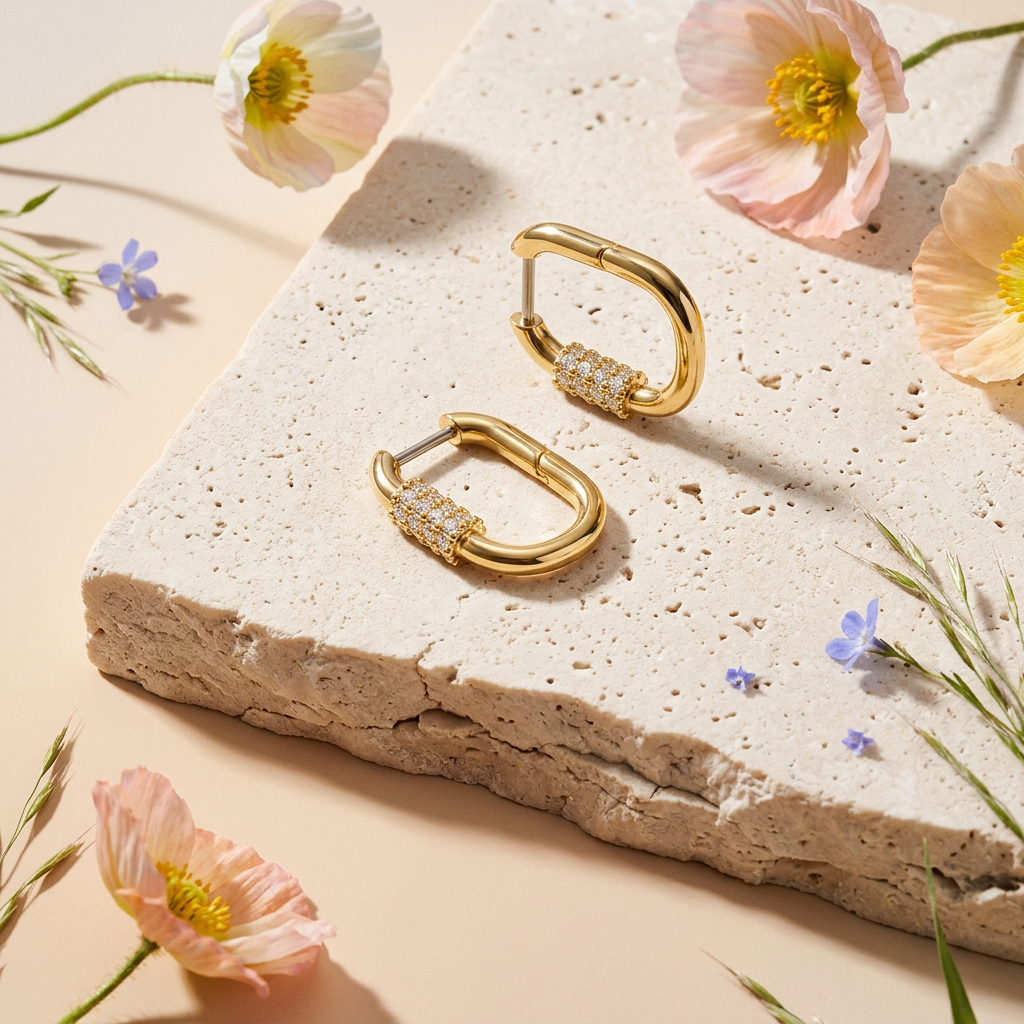 Laevia Golden Bar Huggie Earrings