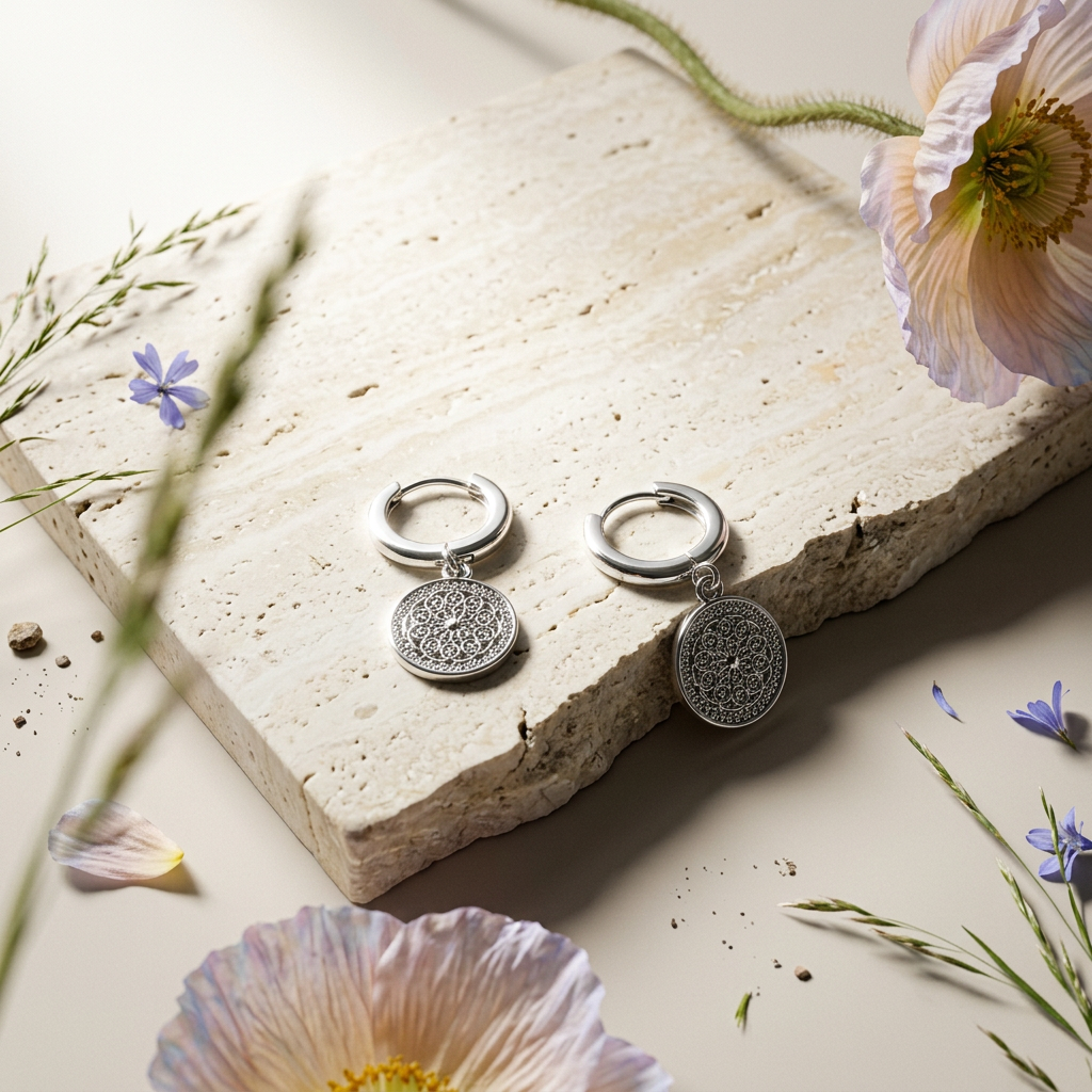 Vealia Silver Disc Huggie Earrings