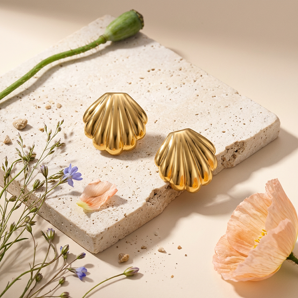 Gaelia Golden Shell Stud Earrings