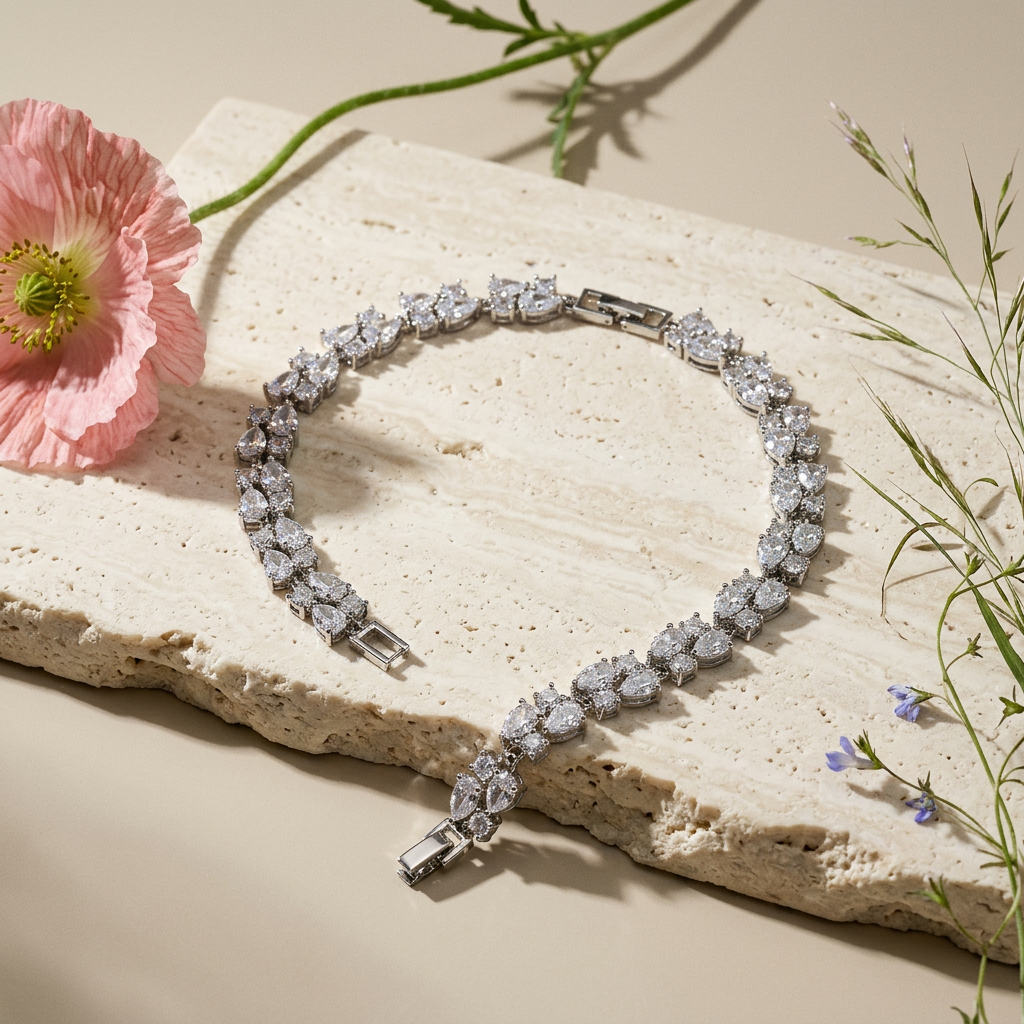 Ziolia Silver Cluster Tennis Necklace