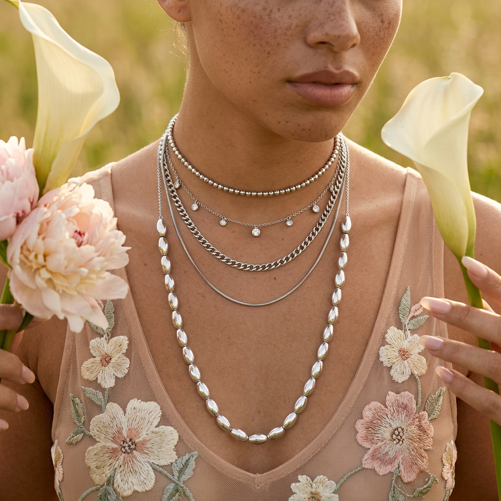 Zaelia Silver Orb Chain Necklace