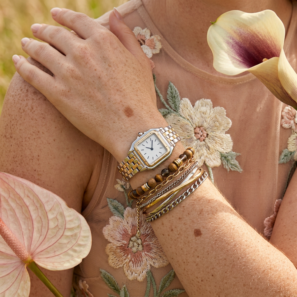 Viania Mixed Metal Square Bracelet Watch