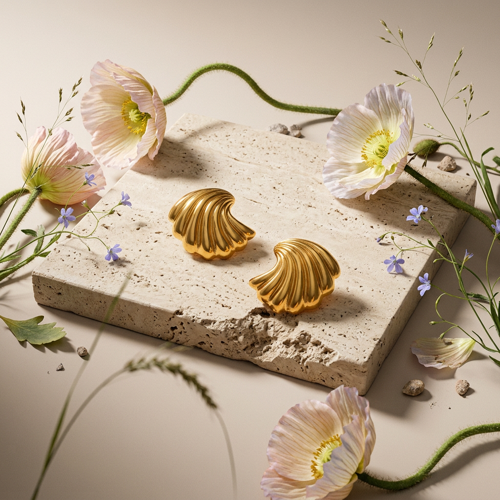 Nealia Golden Shell Stud Earrings