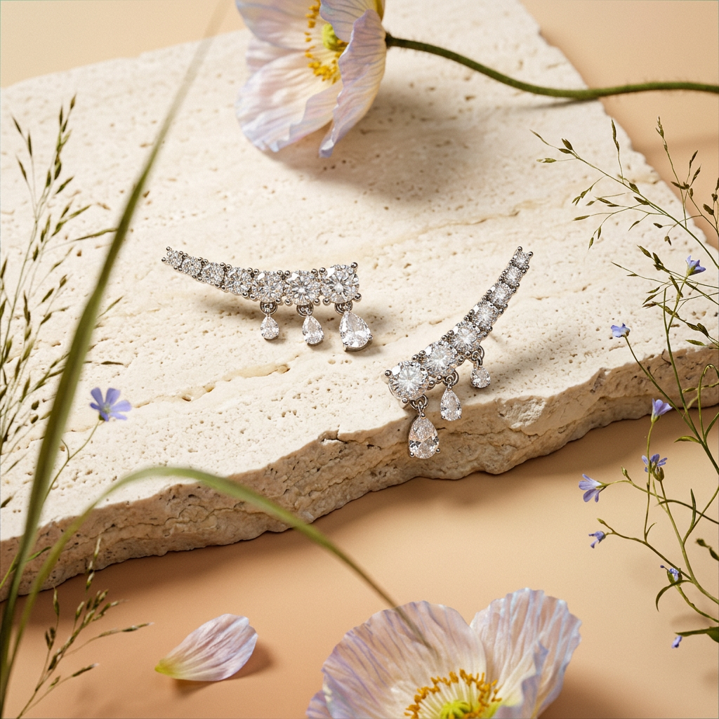 Gaelia Silver Drop Climber Earrings