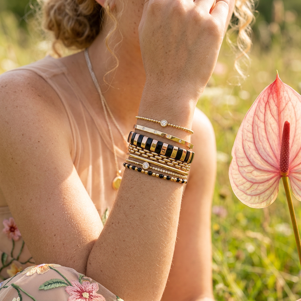 Raelia Rose Gold Bar Bead Bracelet