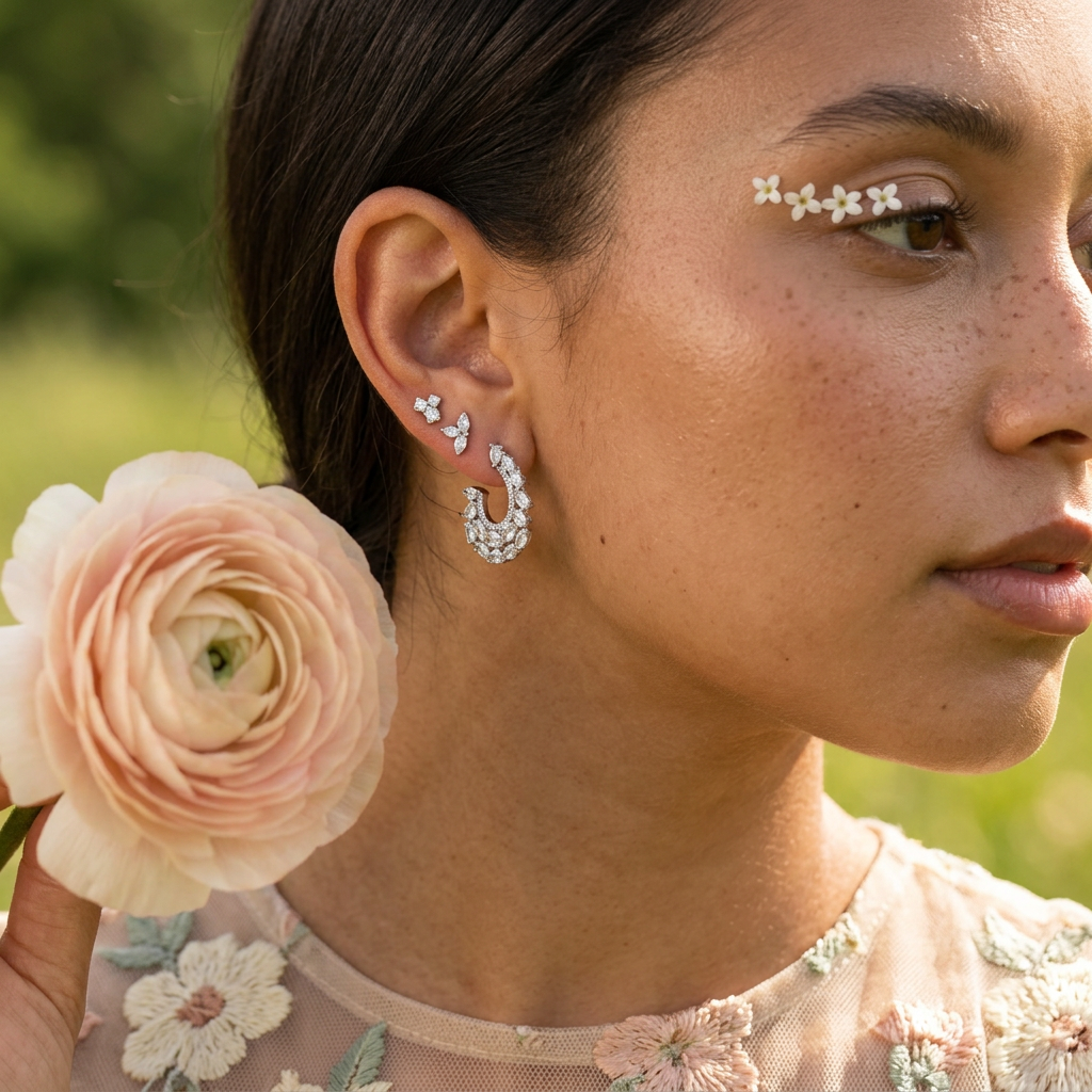 Vialia Silver Halo Huggie Earrings