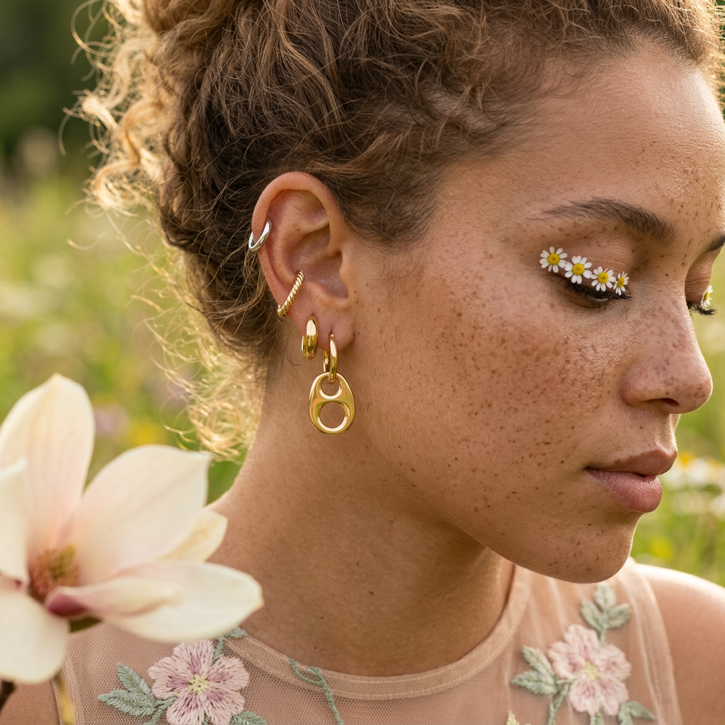 Ziovia Golden Organic Drop Earrings
