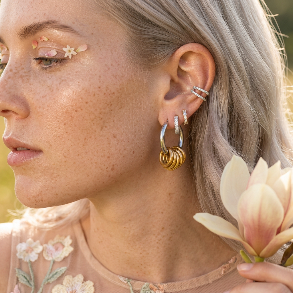 Veolia Mixed Metal Cluster Huggie Earrings
