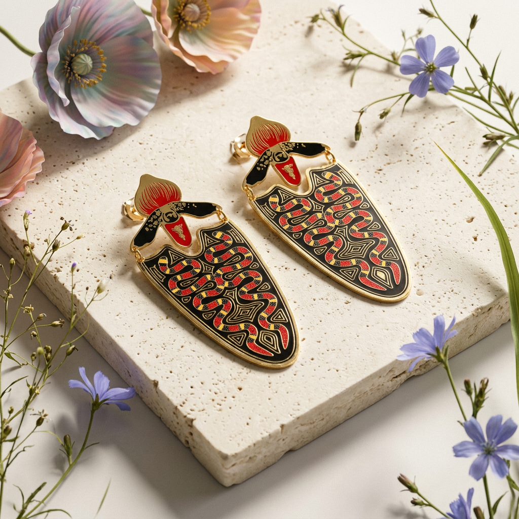 Kaelira Golden Shield Drop Earrings