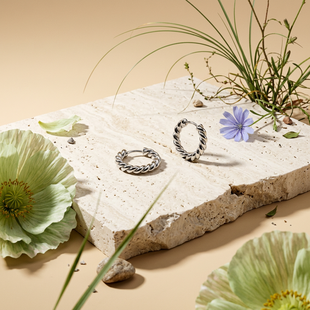 Zeonia Silver Twisted Halo Huggie Earrings