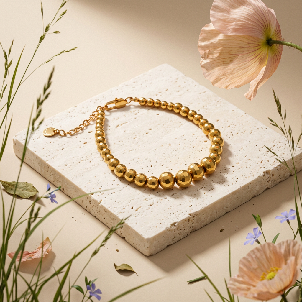 Maesia Golden Orb Bead Strand Bracelet