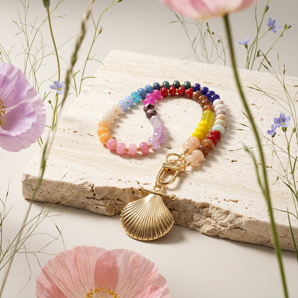 Maevia Golden Shell Charm Strand Bracelet