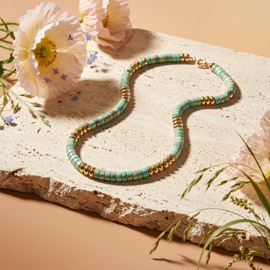 Raevia Golden Disc Bead Strand Necklace