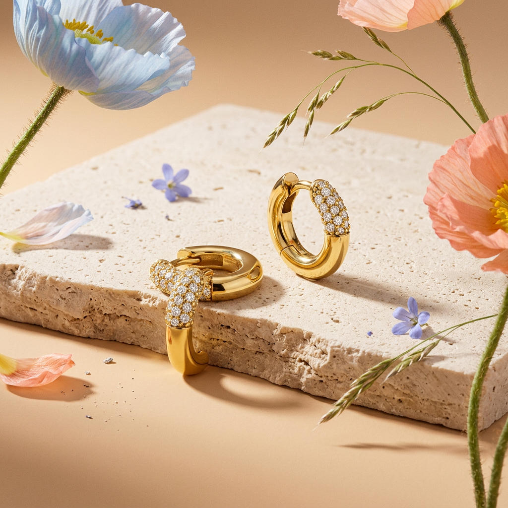 Raevia Golden Hoop Huggie Earrings