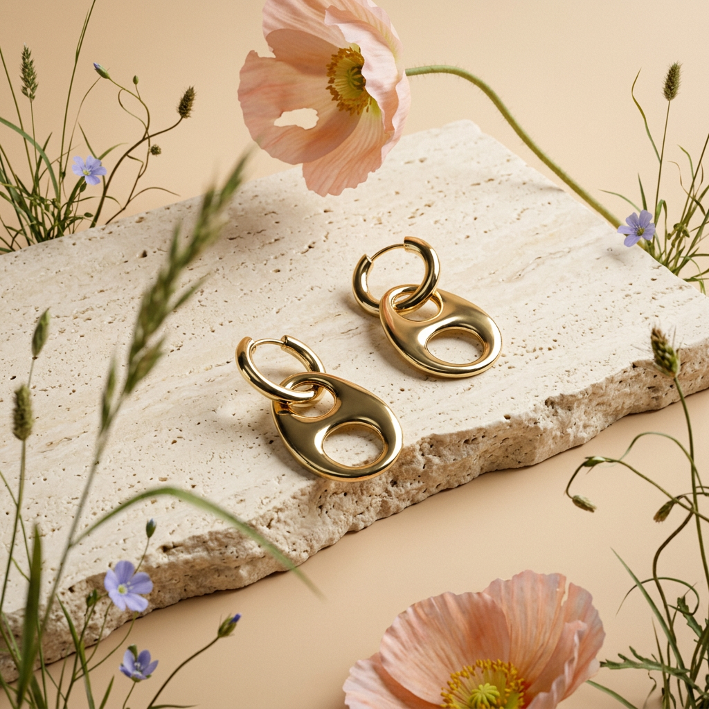 Thaelia Golden Oval Drop Earrings