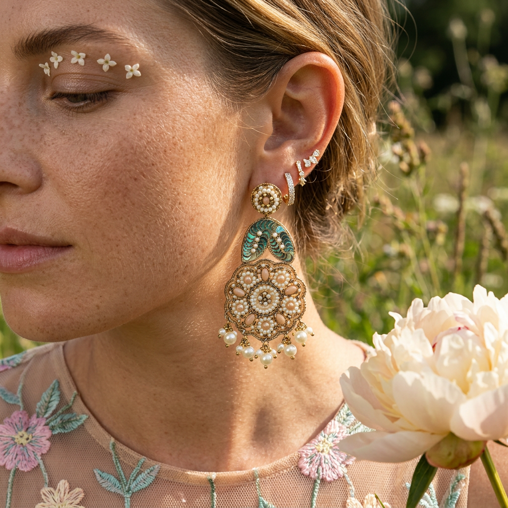 Ziamia Golden Floral Drop Earrings