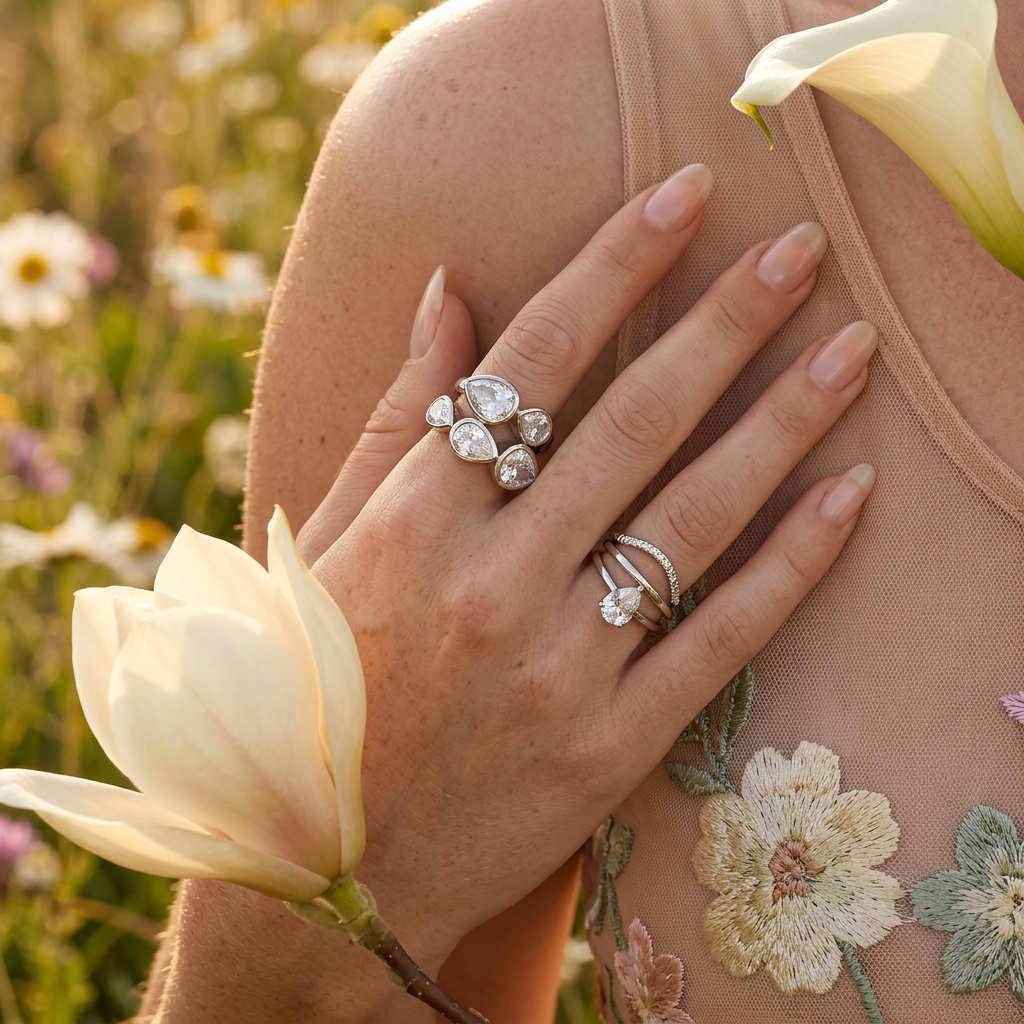 Caelia Silver Teardrop Cocktail Ring