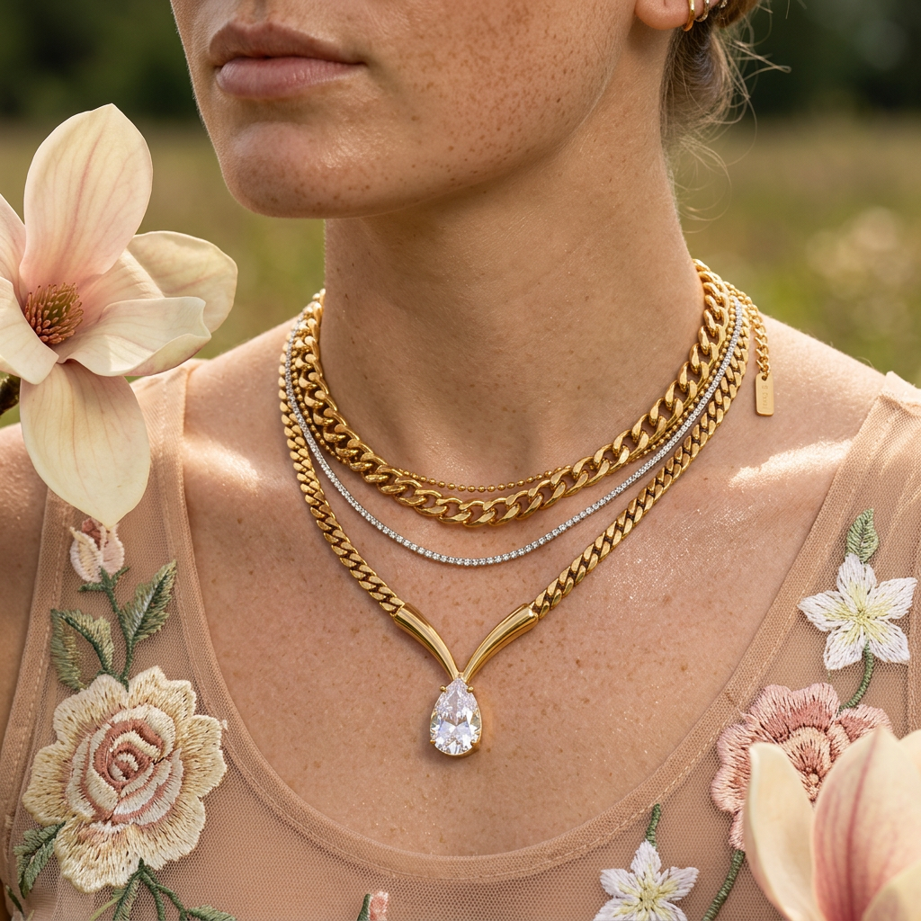 Maelina Golden Pear Drop Pendant Necklace