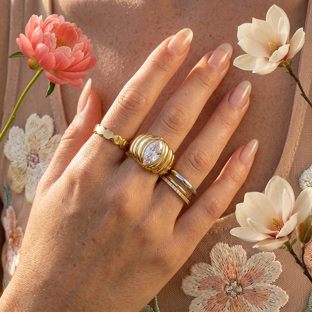 Raenia Golden Marquise Statement Band Ring