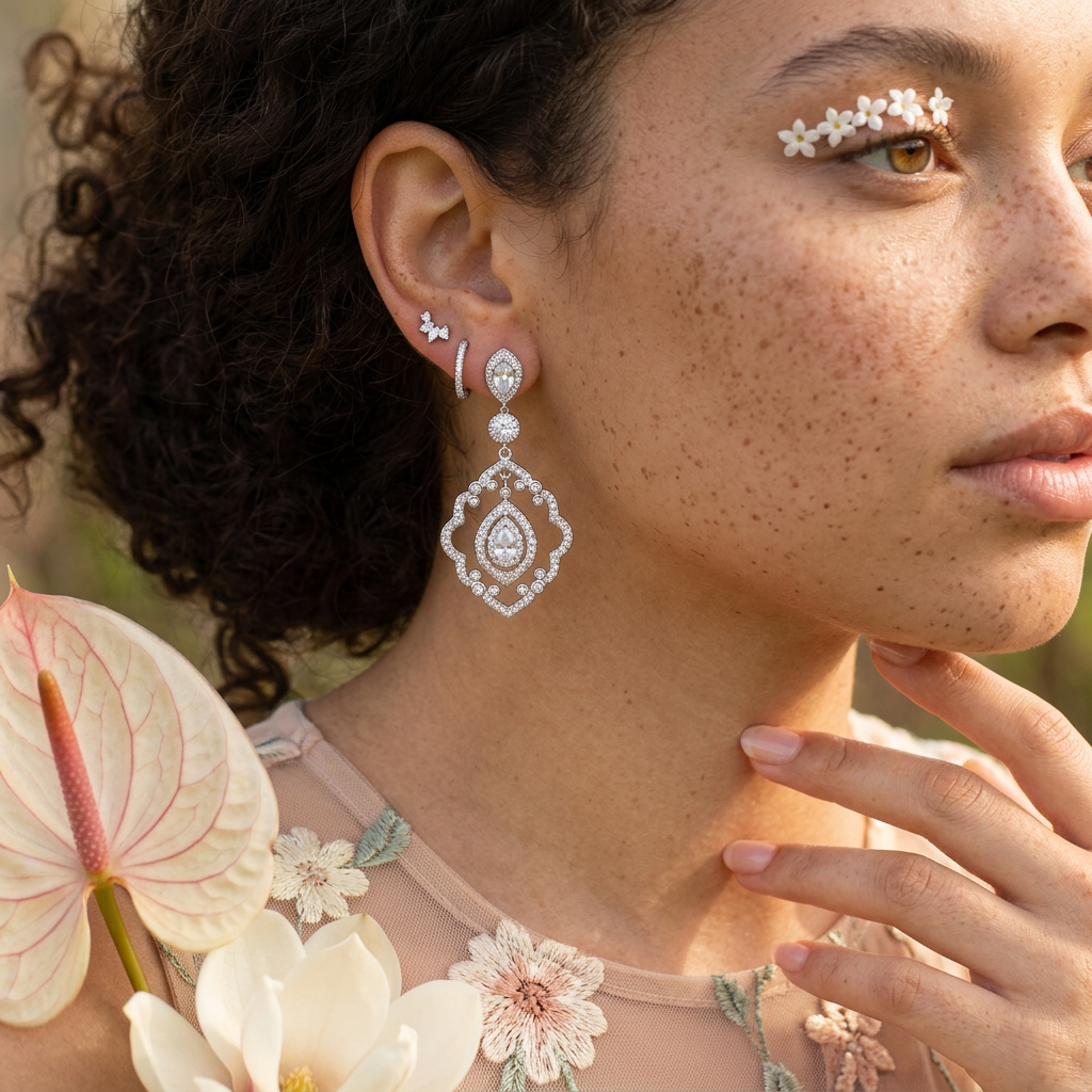 Laevia Silver Halo Drop Earrings