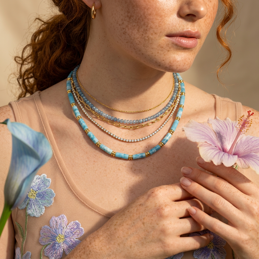 Theonia Golden Bar Bead Strand Necklace