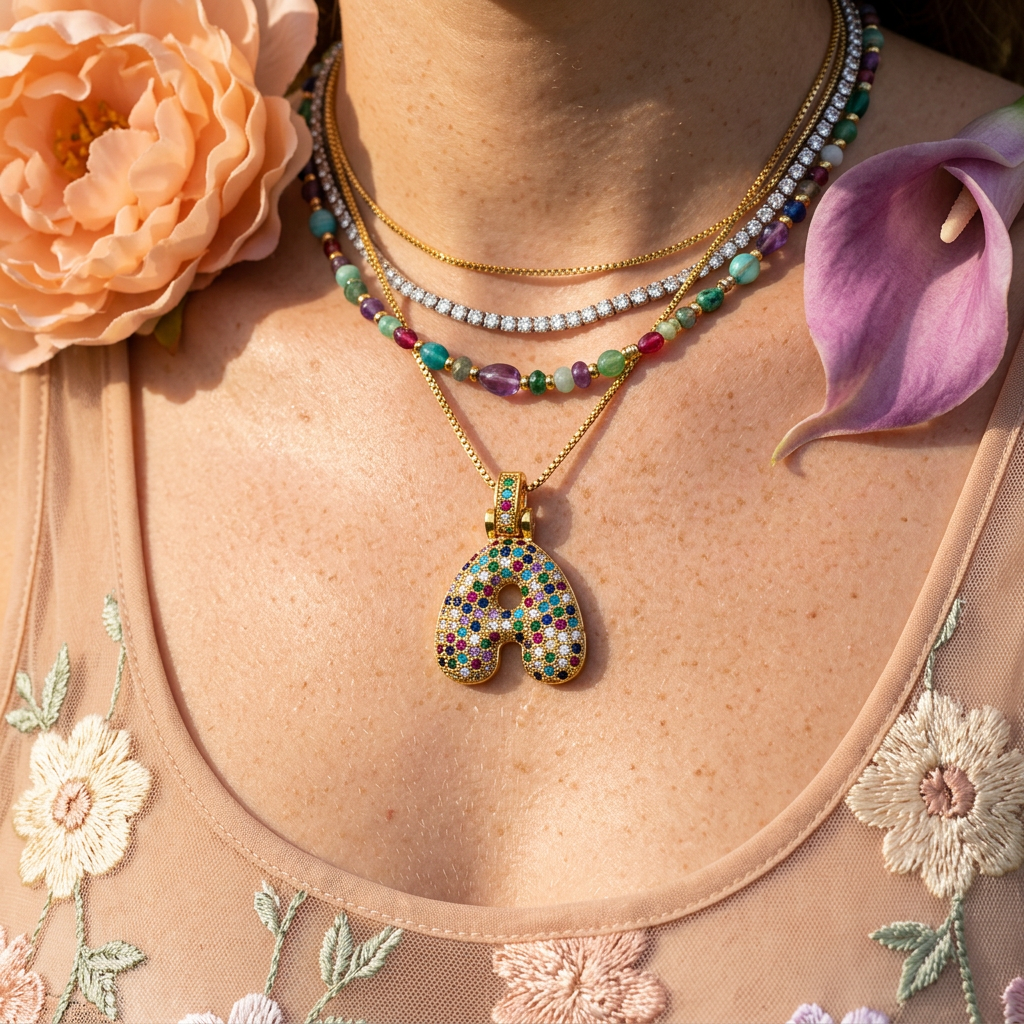 Thiomia Golden "A" Letter Pendant Necklace
