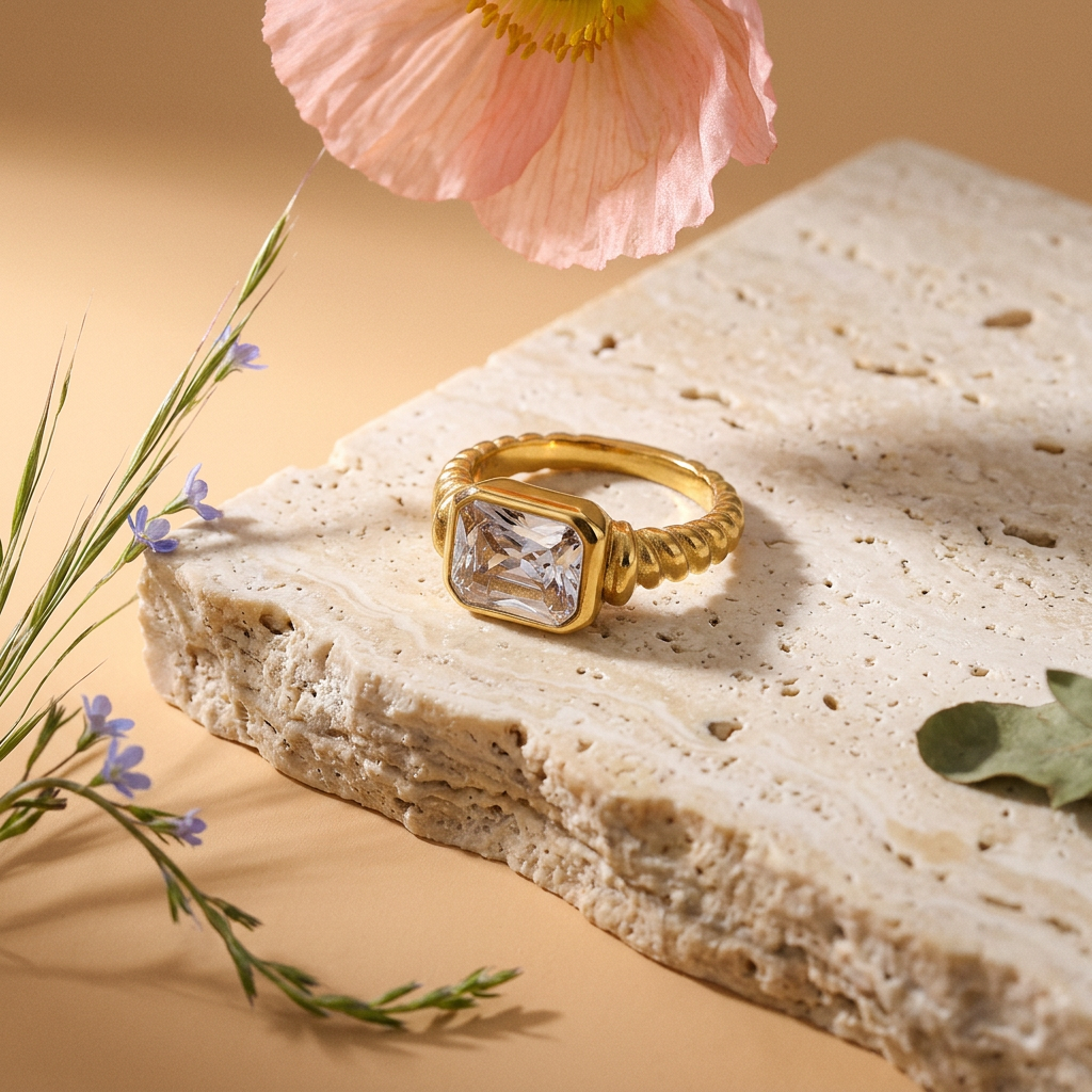Maelia Golden Rectangular Statement Ring