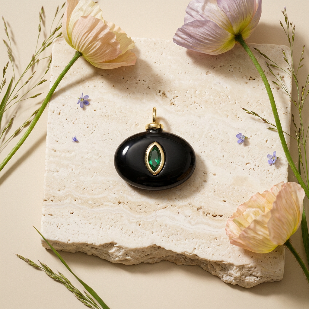 Thiova Golden Oval Pendant Charm