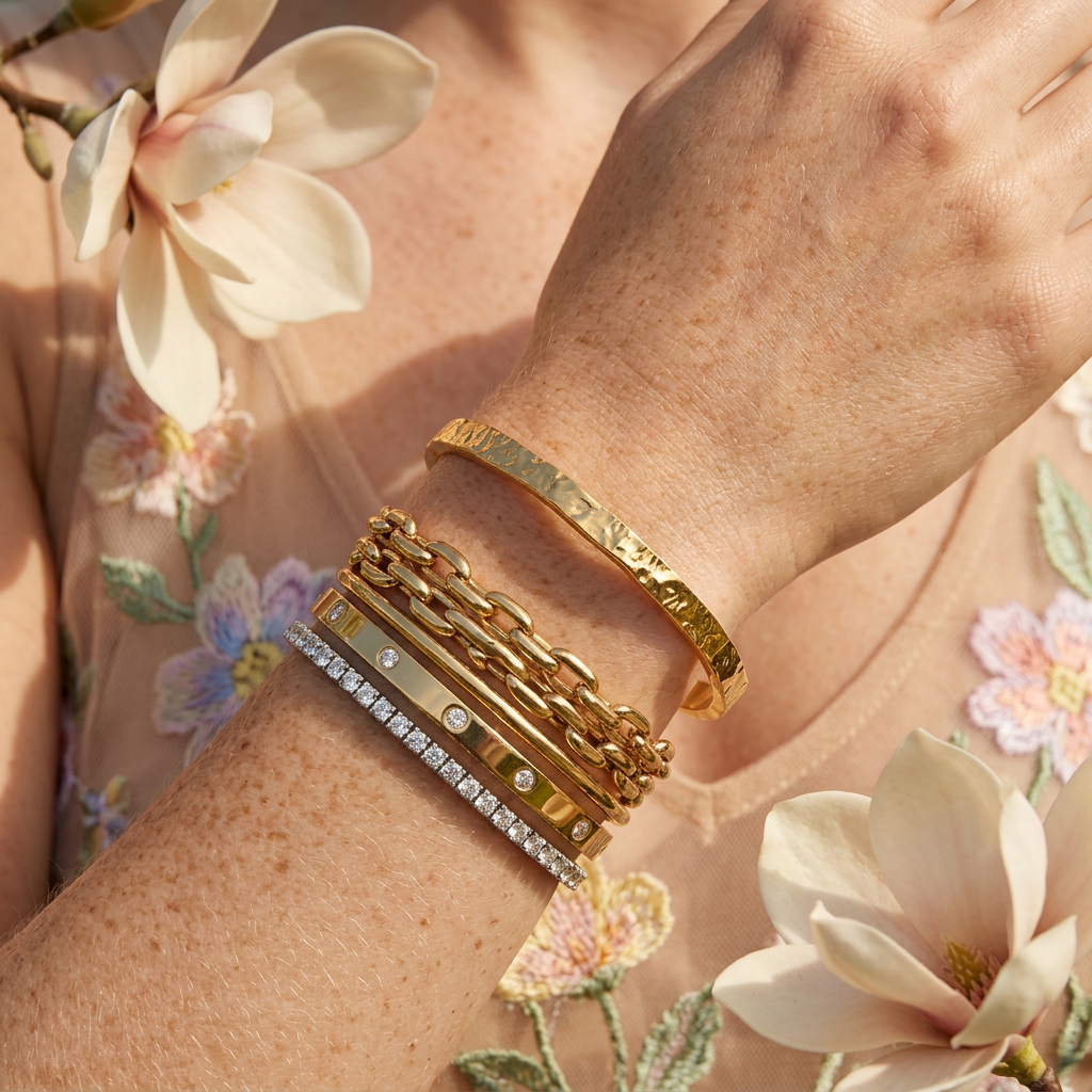 Sealia Golden Hammered Bar Cuff Bracelet