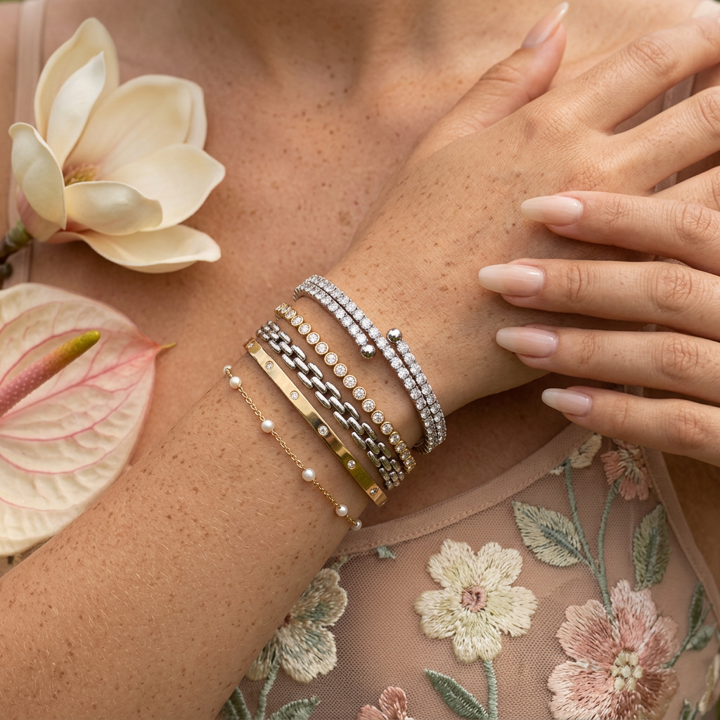 Hiosia Silver Double-Row Cuff Bracelet