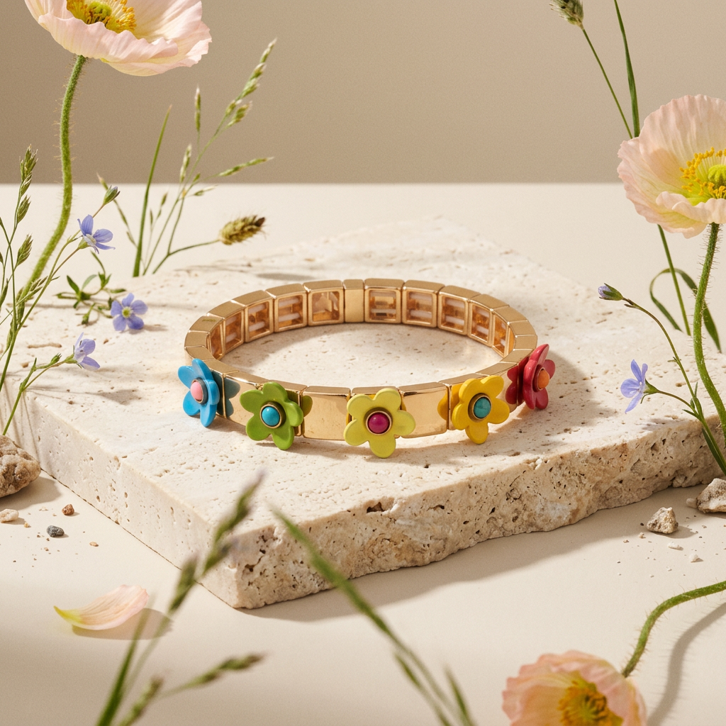 Zaelia Rose Gold Flower Chain Bracelet