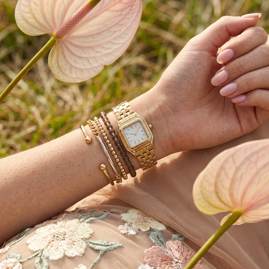 Thionia Golden Square Link Bracelet Watch