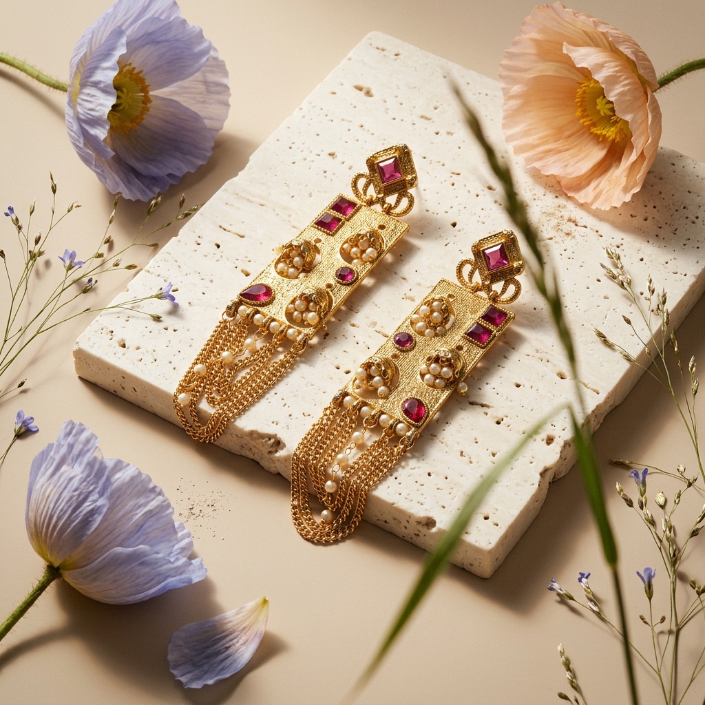 Laenia Golden Panel Drop Earrings